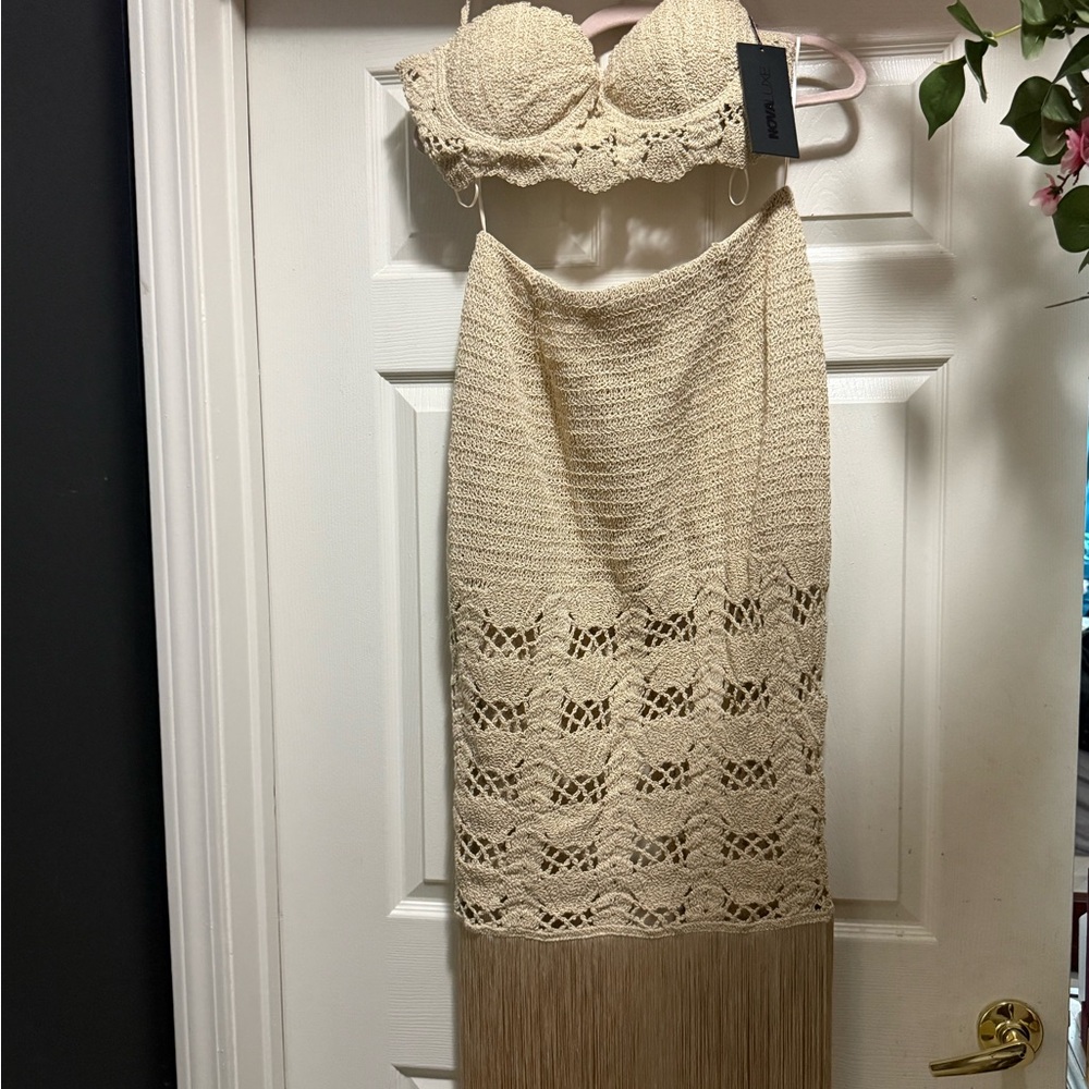 Fashion Nova Cream Crochet Two-Piece Set
